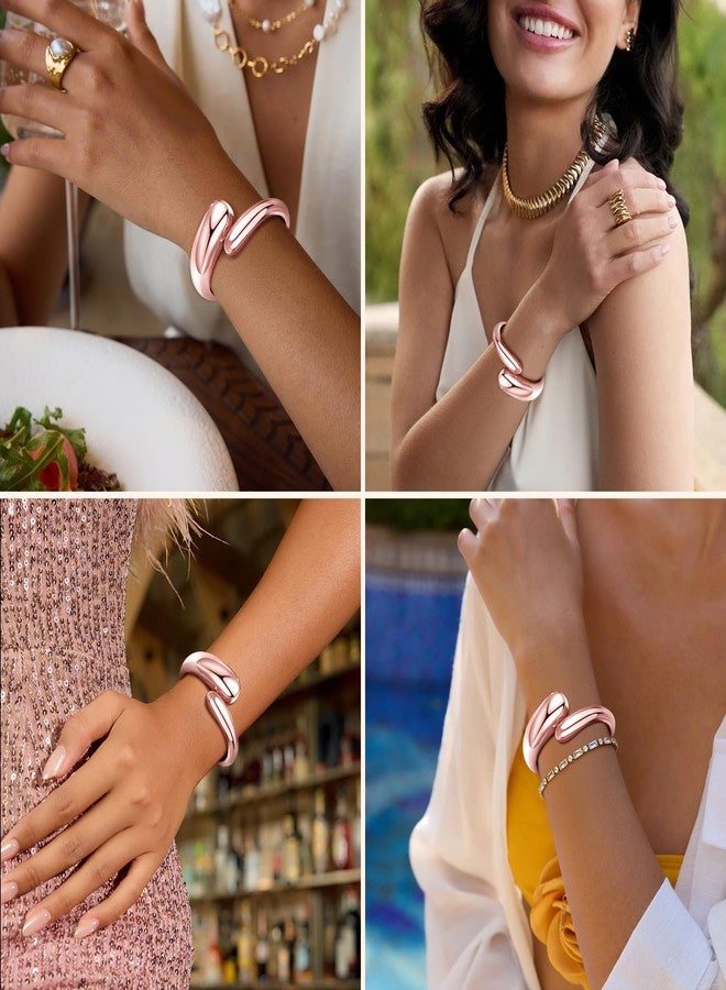 Inerney Rose Gold Chunky Statement Teardrop Bangle Bracelets for Women, Open Adjustable Wide Thick Cuff Bracelet with Spring Hinged for Women Small Wrist, Fashion 14K Gold Plated Non Tarnish Twist Wrap Arm Cuff Bracelet for Jewelry Gifts - Image 5